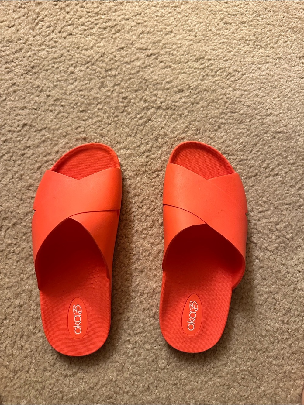 OKA b. Women's Bright Orange Cross-Band Slide Sandals